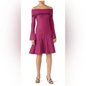 Prabal Gurung Collective Designer Hot Pink Stripe Off Shoulder Dress, size 12
